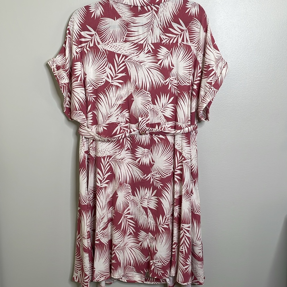 Torrid Shaded Palms Mini Rayon Slub Button Front Collared Dress Rose Size Large - Picture 7 of 13